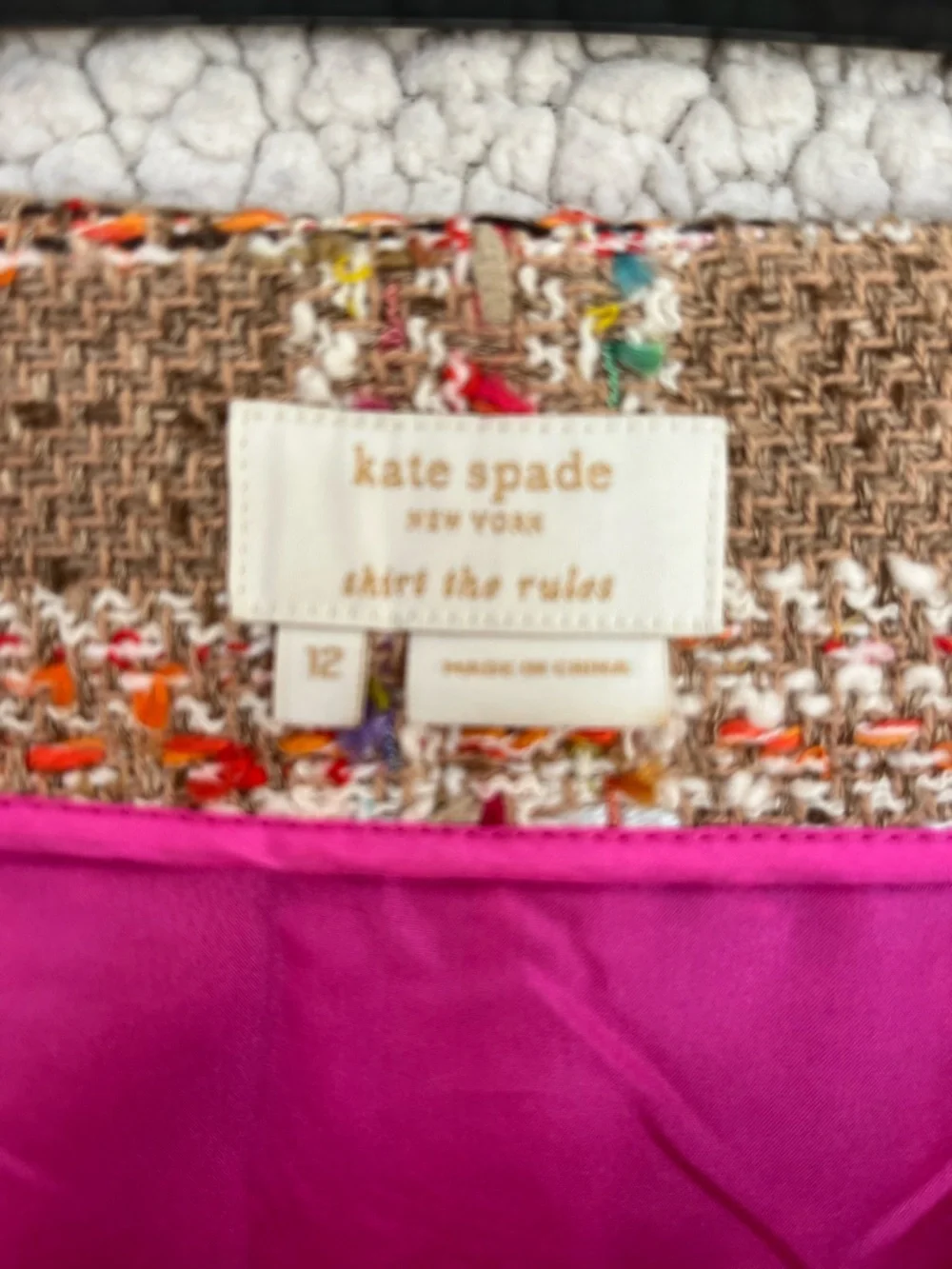 kate spade Camel Tweed Plaid Mini Skirt with Multicolor Stitching